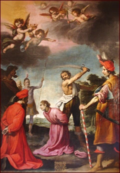 Martirio dei santi Cosma e Damiano ubicato presso la chiesa dei Capuccini a Ortisei